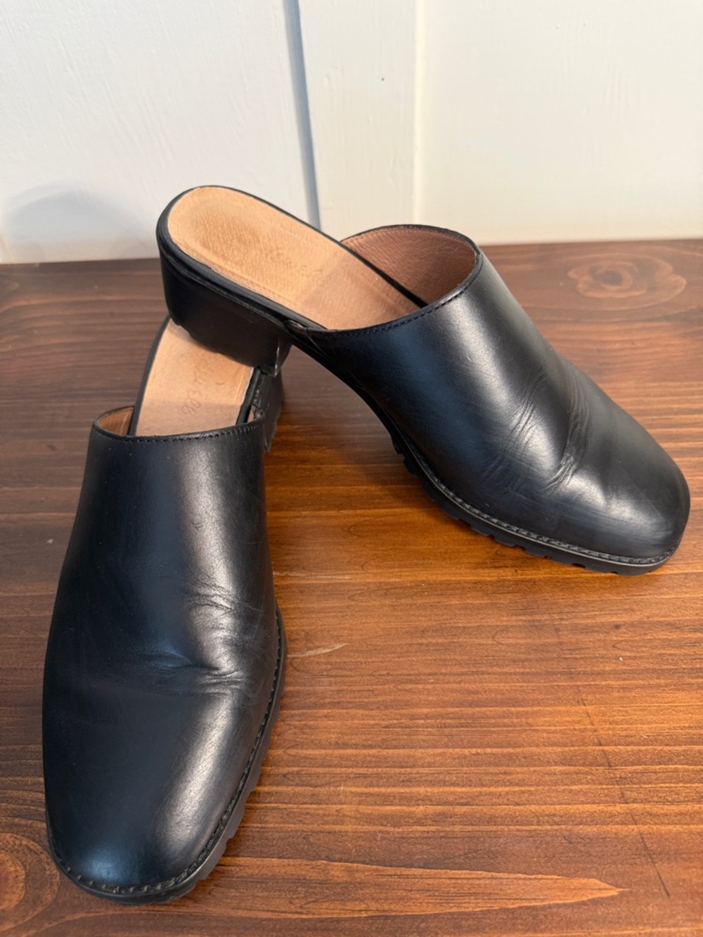 Madewell Black Leather Clog Mules